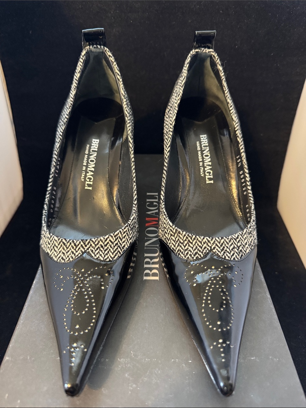 BRUNO MAGLI Luxury Black Patent Pointed Toe Heels | Made in Italy | Size 39.5